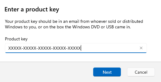 Windows 11 enter product key