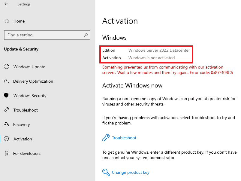 Windows server not activated